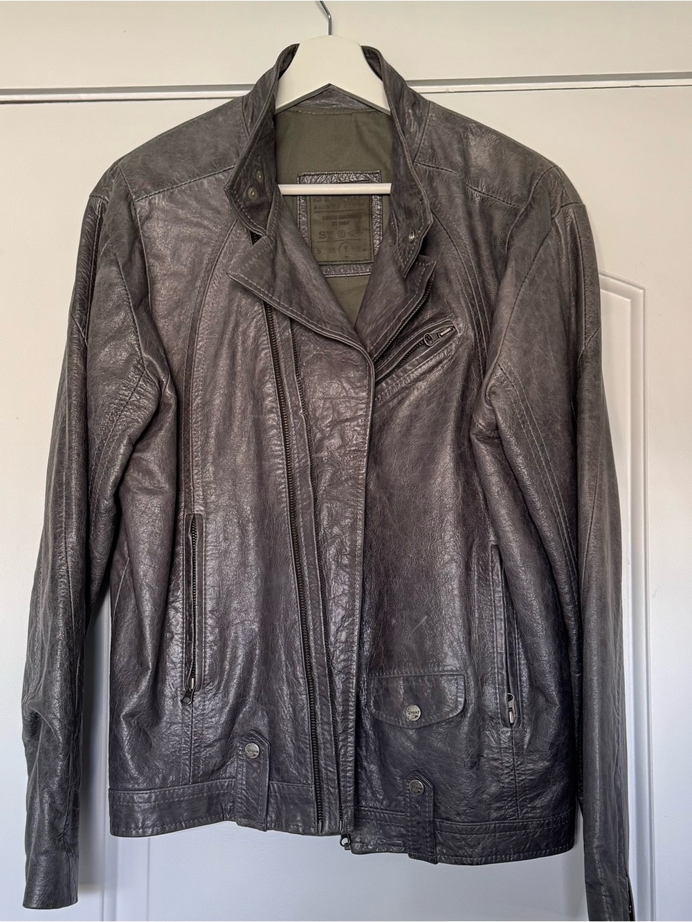 Genuine Argentinian Cowhide Leather Moto Jacket Grey